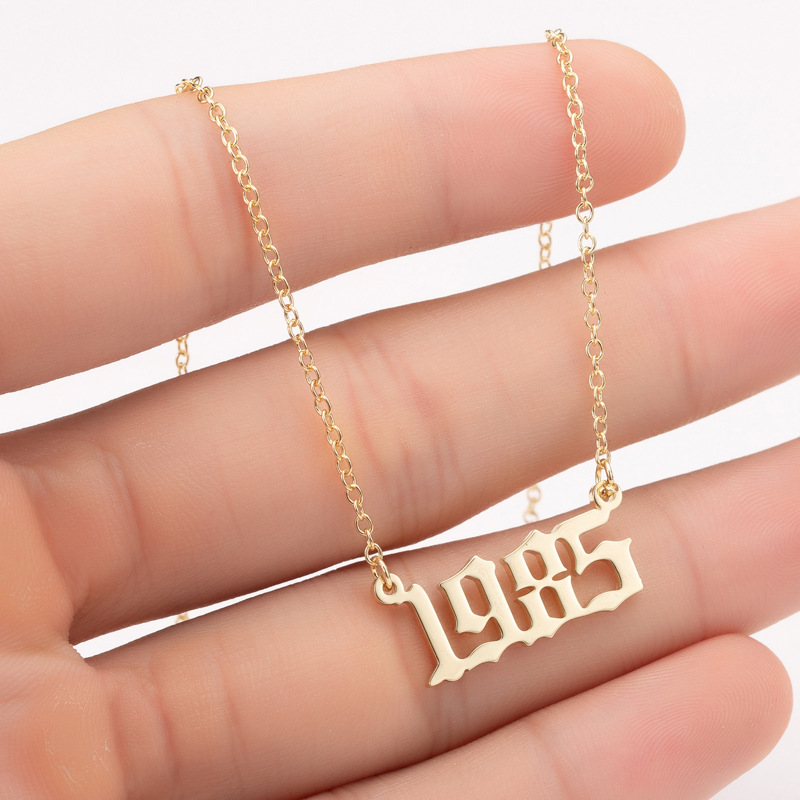 2023 Personalized Stainless Steel Year Necklace Women's Small Cross Border Digital Necklace Jewelry Trend Birthday Accessories