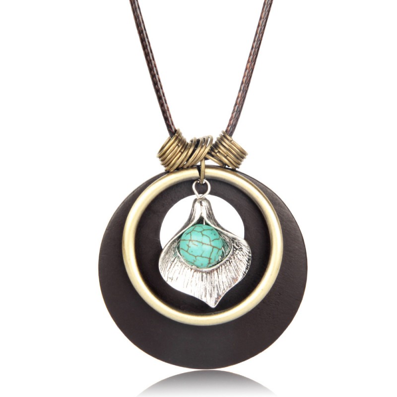 Cross Border Hot Selling European And American Trendy Women's Necklaces, Ethnic Style Retro Turquoise Circle Pendants, Necklaces, Sourced And Shipped On Behalf Of Taoyuan