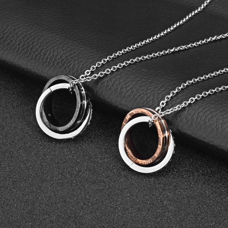 O-Shaped Chain Rose Gold Black Titanium Steel Women's Double Ring Necklace Korean Version European And American Xiha Popular Pendant Clothing Accessories
