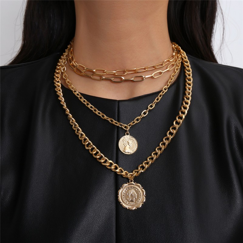 New European And American Jewelry, Multi-Layer Round Label Pendant Necklace, Women's Fashion Trend Necklace, Amazon Cross-Border Wholesale