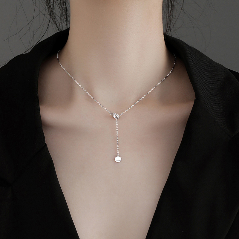 Korean Version S925 Silver Temperament Water Drop Necklace, Women's Retro Fashion, Elegant And Simple Collarbone Chain, Creative And Artistic Jewelry Trend