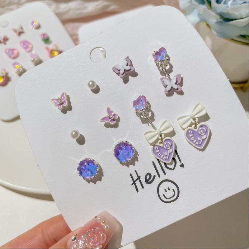 Autumn And Winter New Colorful Small Earrings 925 Advanced Sense Set Fresh And Cute Cartoon Versatile Girl Earrings Wholesale