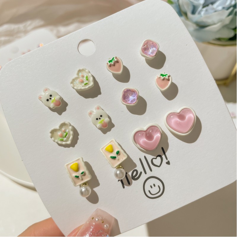 Autumn And Winter New Colorful Small Earrings 925 Advanced Sense Set Fresh And Cute Cartoon Versatile Girl Earrings Wholesale