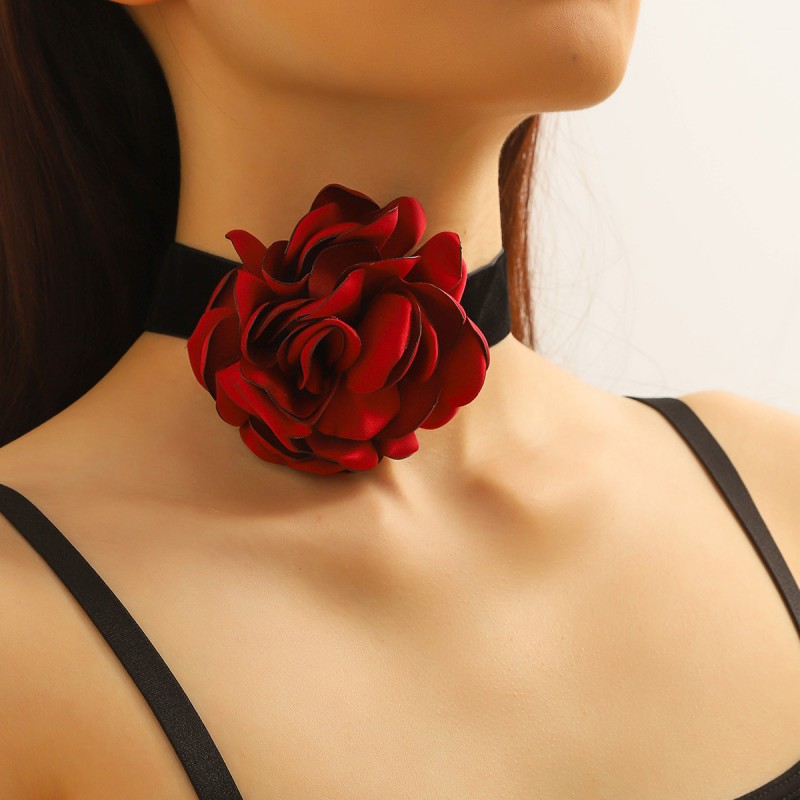 2023 New Super Large Wine Red Flower Large Neck Waist Neckchain Jewelry Necklace Fashion Women's Wear