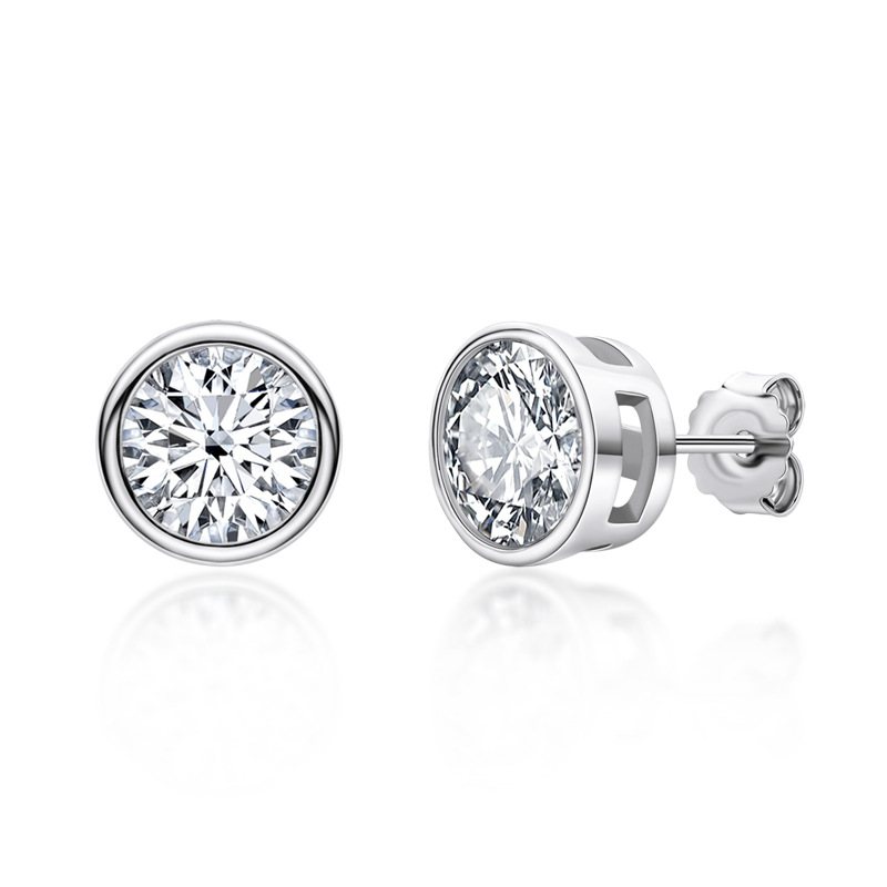 Foreign Trade Cross-Border Simple And Versatile Mosang Stone Earrings, Female Circular Edging, Niche Fashion S925 Sterling Silver Jewelry Wholesale