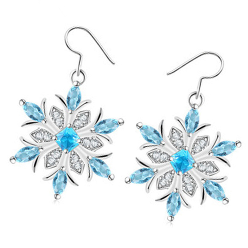 Kayi Wish Cross Border E-Commerce New Platinum Water Blue Snowflake Necklace Christmas Series Earring Set Women's Jewelry