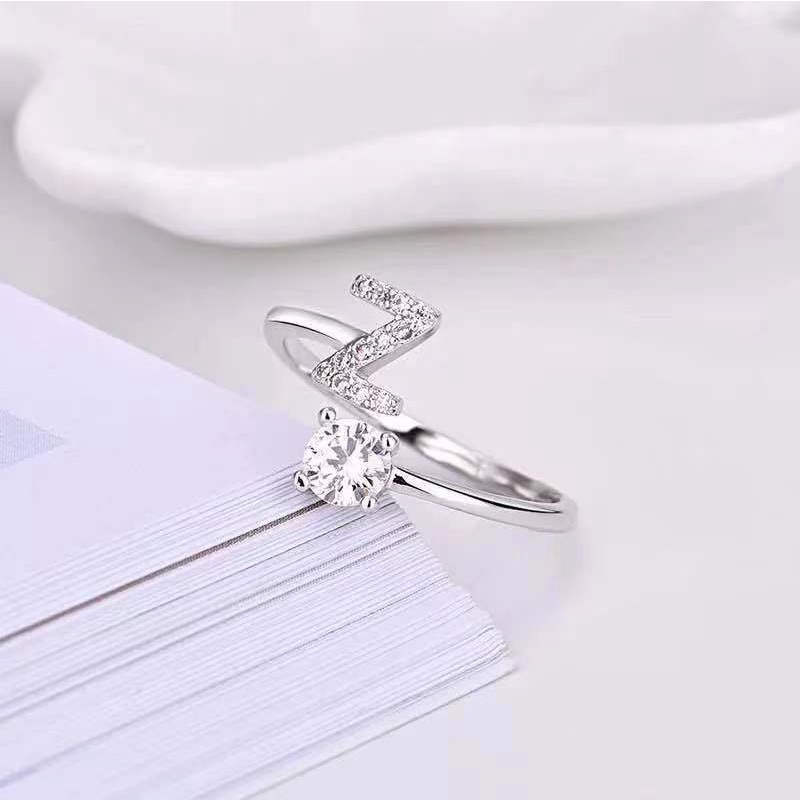 26 Letter Ring For Women's High-End Sense Ring, European And American Fashion Adjustable Ring, Internet Red Popular Zirconia Open Ring