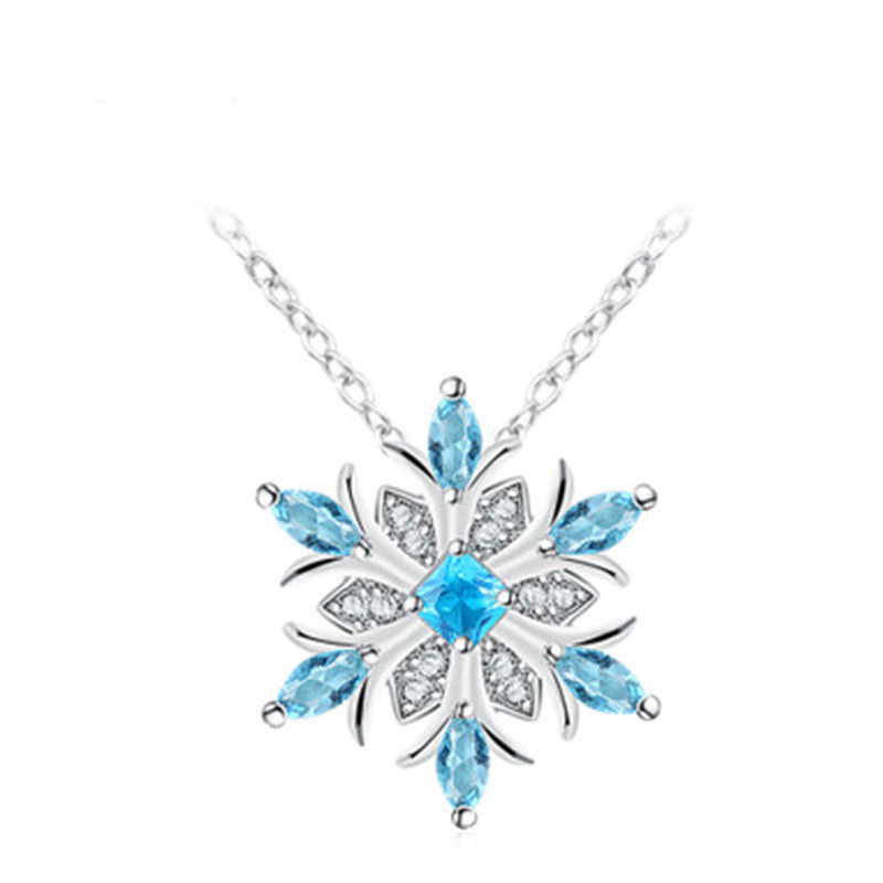 Kayi Wish Cross Border E-Commerce New Platinum Water Blue Snowflake Necklace Christmas Series Earring Set Women's Jewelry