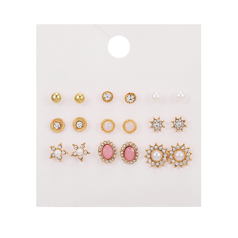 Pinduoduo's Popular One Week Earnail Set 925 Pearl Earrings For Women's Simple And Fashionable Small Jewelry Earrings For Women's Floor Stand