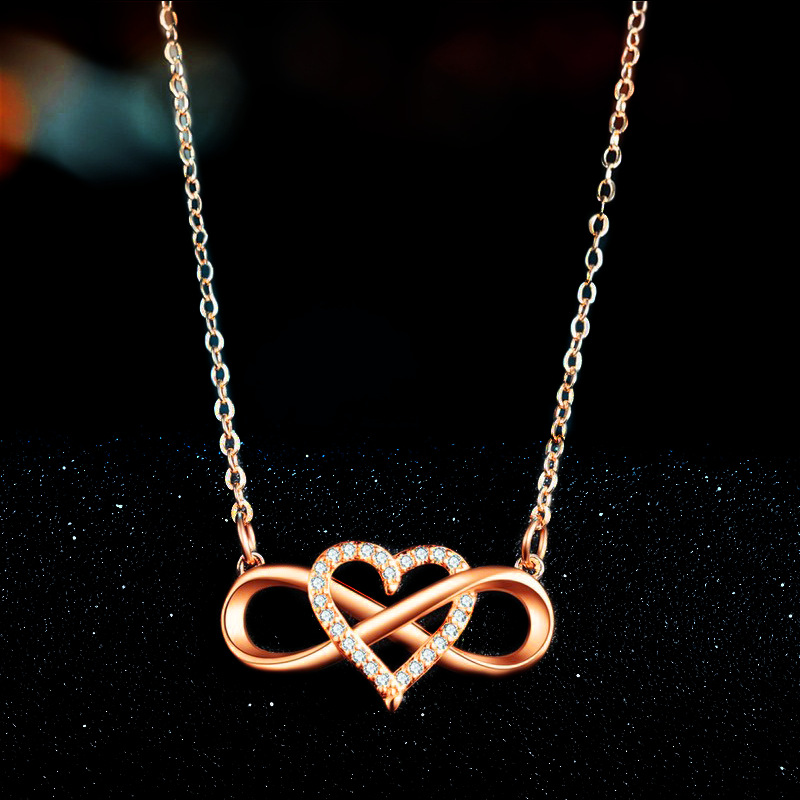Cross Border Wish Amazon Fashion European And American Women's Gold Heart Lucky 8 Diamond Love Pendant Necklace Jewelry