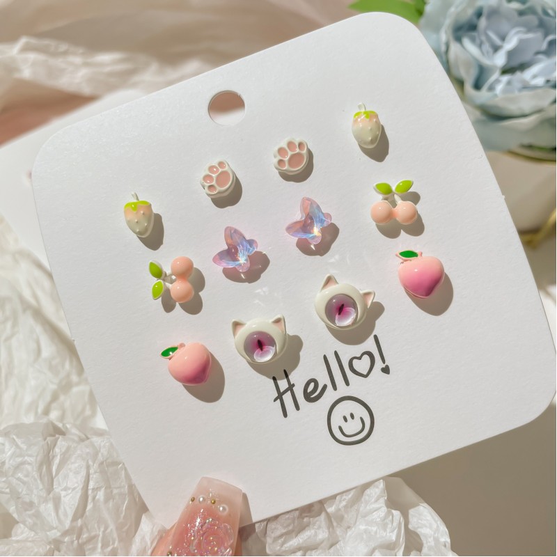 Autumn And Winter New Colorful Small Earrings 925 Advanced Sense Set Fresh And Cute Cartoon Versatile Girl Earrings Wholesale