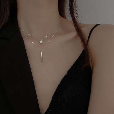 S925 Silver Necklace Women's Korean Edition Double...